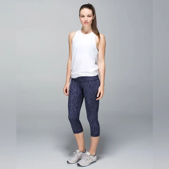 LULULEMON Wunder Under Crop *Full-On Luxtreme Pretty Palm Cadet Greyvy size 8